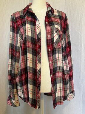 Beach Lunch Lounge Collection Women's Multi-Colored Plaid Shirt